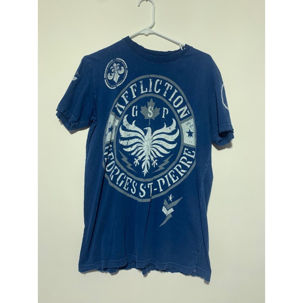 Affliction Men Size S Blue Signature Series Georges St Pierre Short Sleeve Shirt